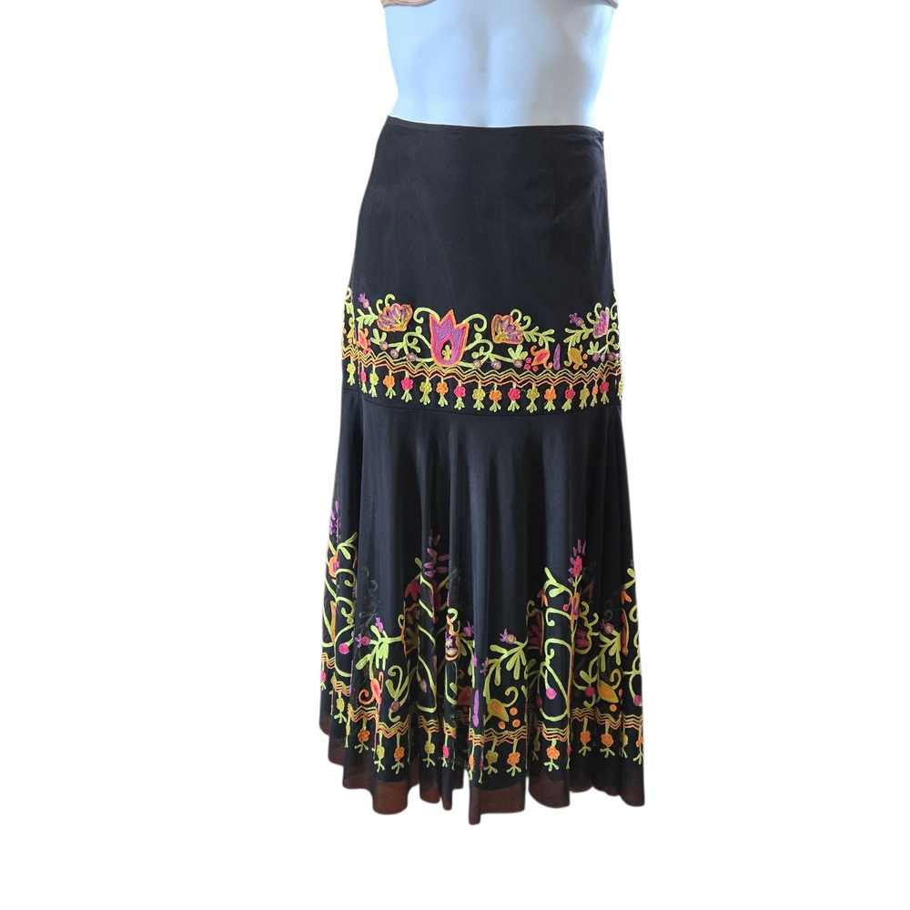 Vintage Collection Black Skirt with‎ Colorful Embroidery